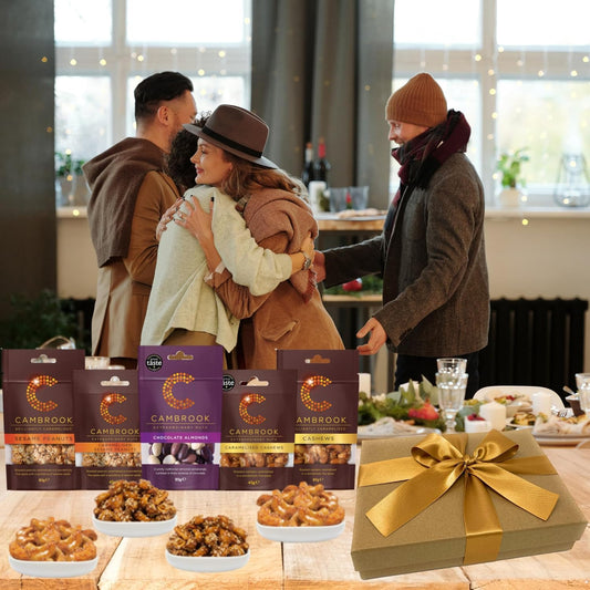 Luxury Caramelised Nut Hamper – Chocolate Almonds, Caramelised Cashews, Sesame Peanuts