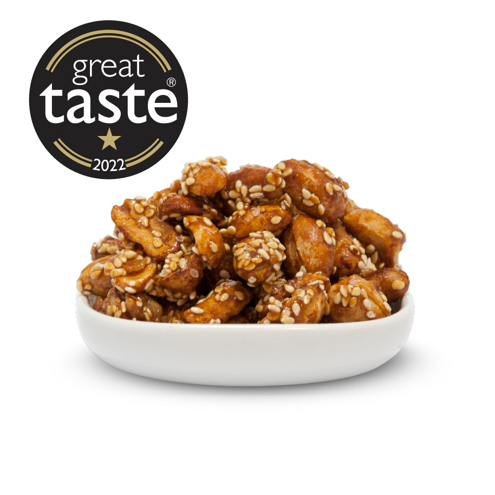 Luxury Caramelised Nuts Hamper, Chocolate Almonds, Salted Caramel Hazelnuts, Caramelised Cashews and Peanuts with Sesame Seeds