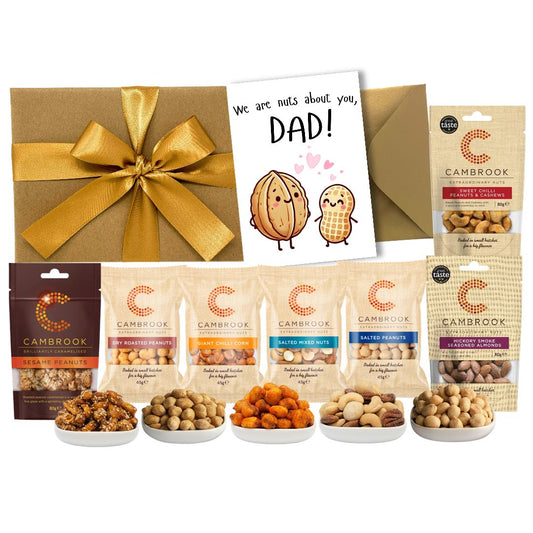 Luxury Nut Hamper Gift for Dad – Premium Snack Box with Funny Greeting Card – Sweet Chilli Cashews, Caramelised & Salted Peanuts
