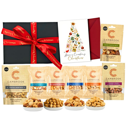Christmas Nut Hamper Gift – Luxury Truffle & Cocktail Snack Box with Festive Card – Hickory Almonds, Salted Cashews & Gourmet Nuts – Food Gift for Men & Women