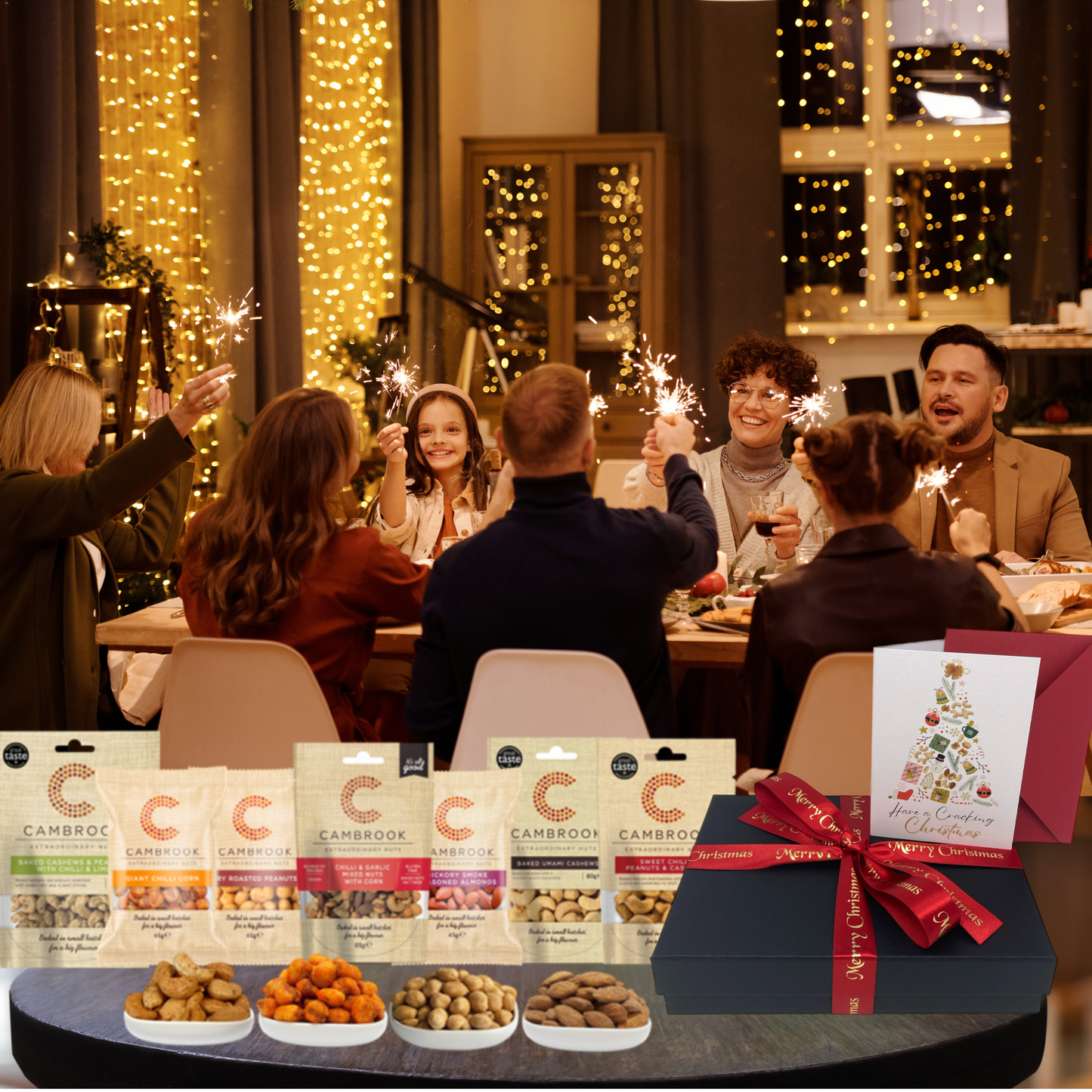 Christmas Chilli Nut Hamper Gift – Spicy Snack Box with Festive Card – Chilli & Garlic Nuts, Umami Cashews & Giant Chilli Corn – Food Gift for Men & Women