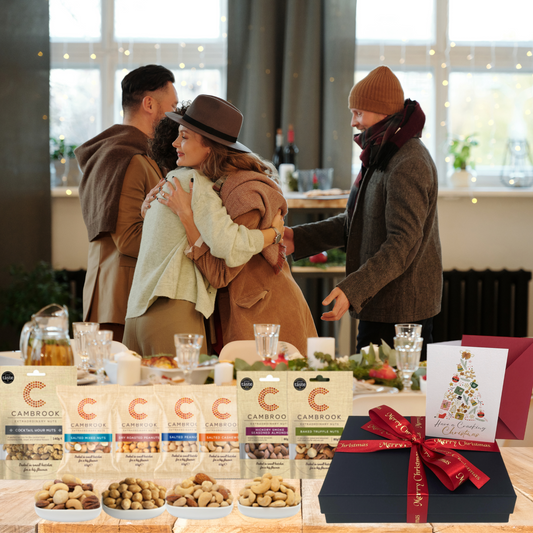 Christmas Nut Hamper Gift – Luxury Truffle & Cocktail Snack Box with Festive Card – Hickory Almonds, Salted Cashews & Gourmet Nuts – Food Gift for Men & Women